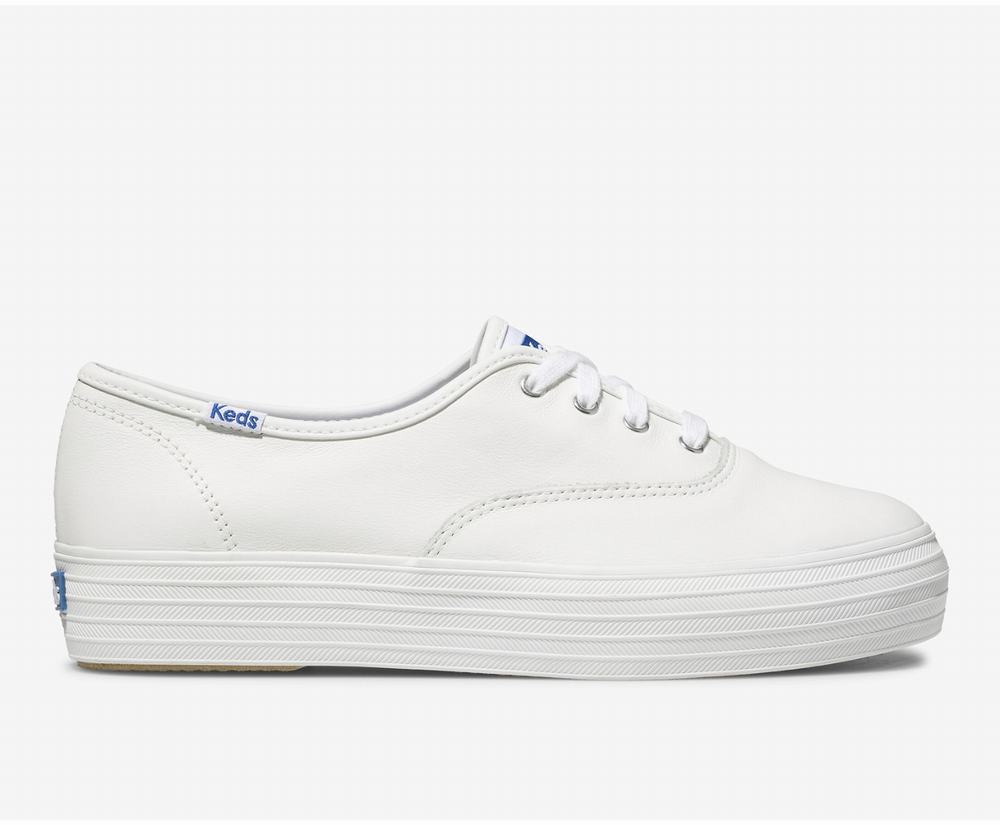 Women's Keds Triple Leather Platform Shoes White 9064375UI - South Africa